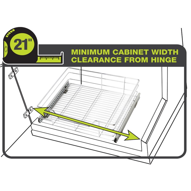 Smart Design 1-Tier Shelf Pull-Out Cabinet Organizer - Extra Large Tall - Roll-Out Extendable Sliding Drawer - Steel Metal - Kitchen (20 Inch x 18-35) [Chrome] - Image 3